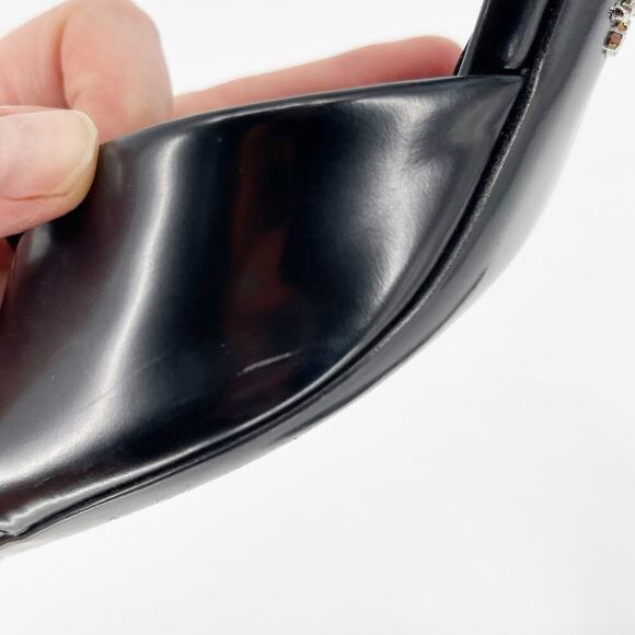 Prada Black Brushed Leather Padded Logo 75mm Open Toe Sandal Mule size IT 40 - Picture 8 of 12
